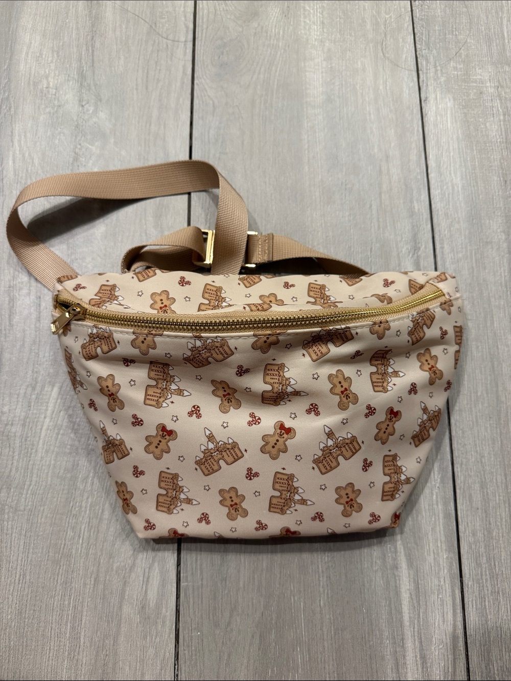 DISNEY Inspired Beige Gingerbread Print Crossbody Bag